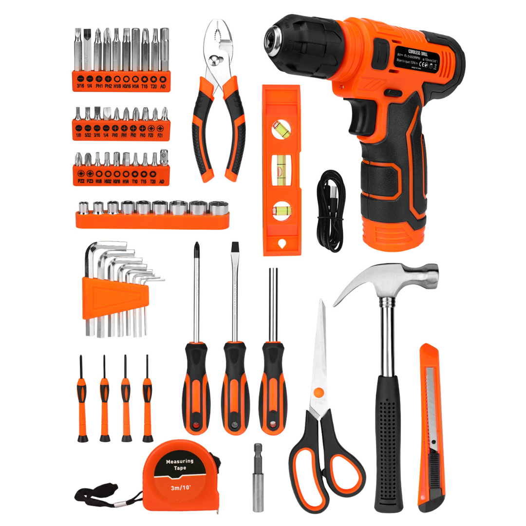 KingTool 139 PCS Home Tool Kit with 8V Drill Storage Case