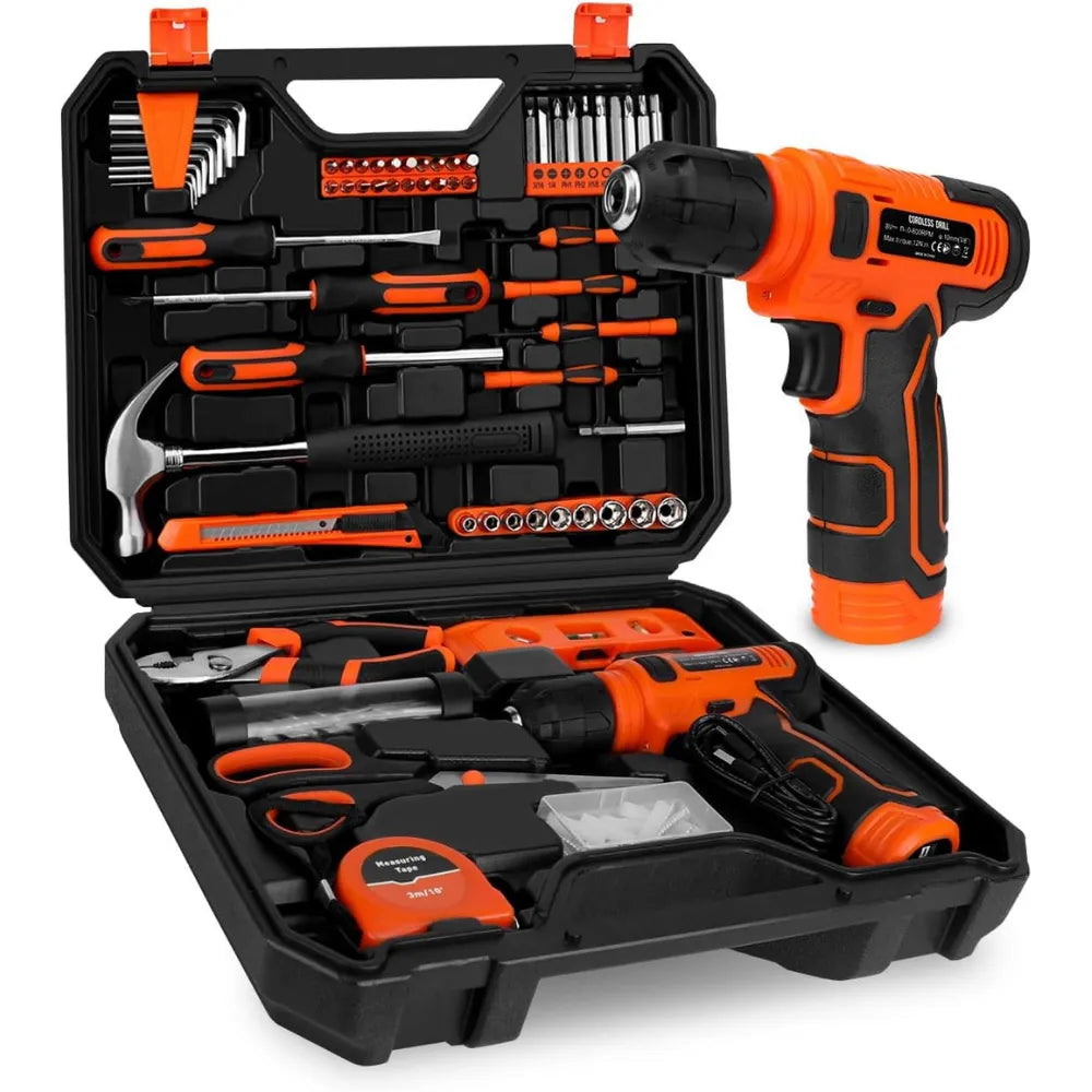 KingTool 139 PCS Home Tool Kit with 8V Drill Storage Case