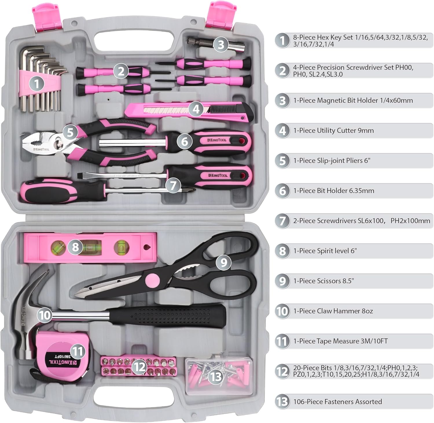 KingTool 149 PCS Pink Home Tool Set with Storage Case