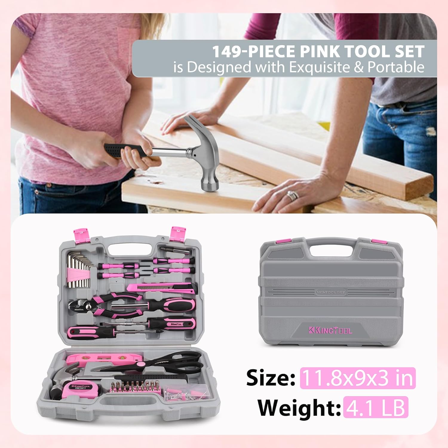 KingTool 149 PCS Pink Home Tool Set with Storage Case