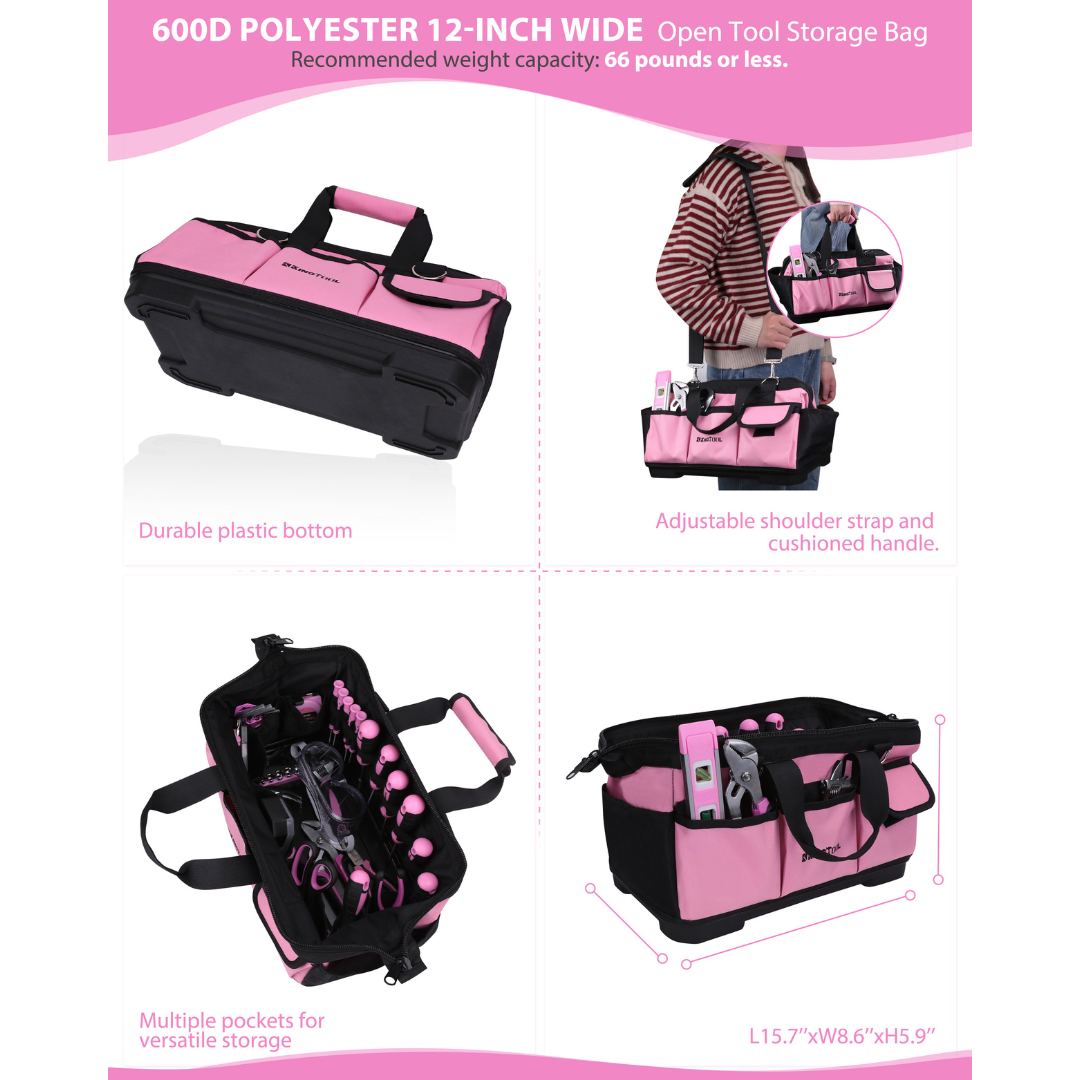 KingTool 267 PCS Pink Home Tool Kit with 21V Drill Storage Bag
