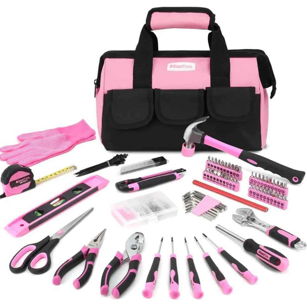 KingTool 275 PCS Pink Home Tool Set with Wide Mouth Storage Bag