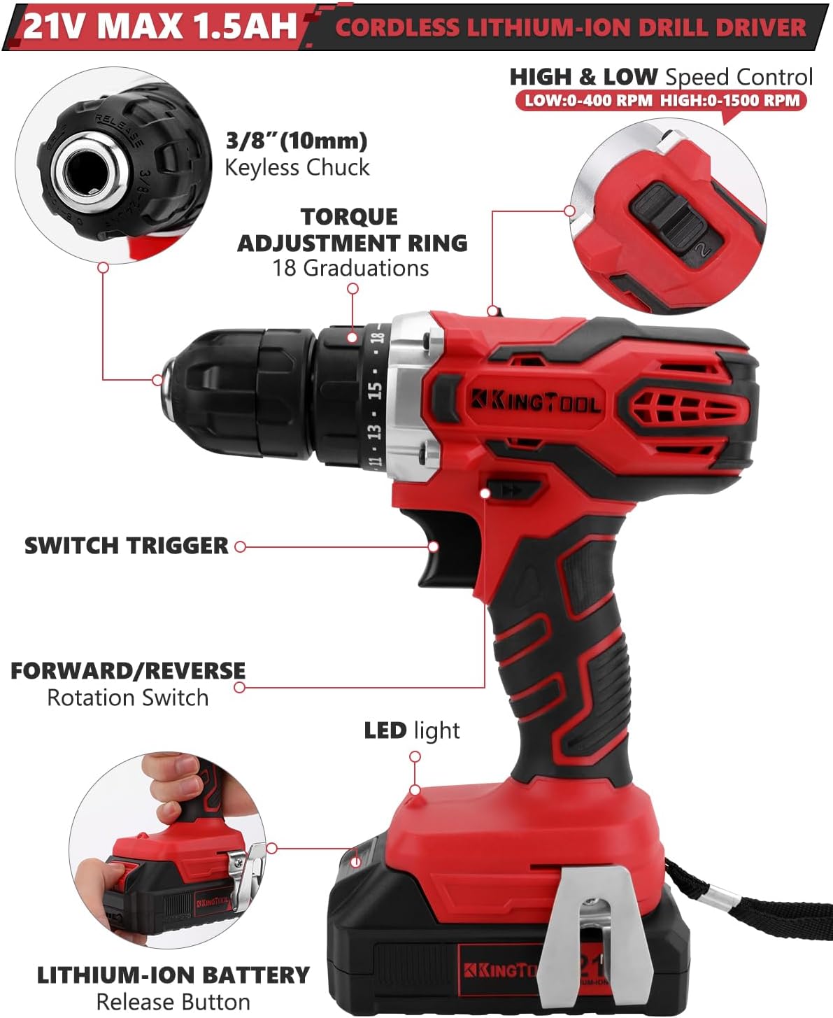 KingTool 286 PCS Home Tool Kit with Rolling Case 21V Drill
