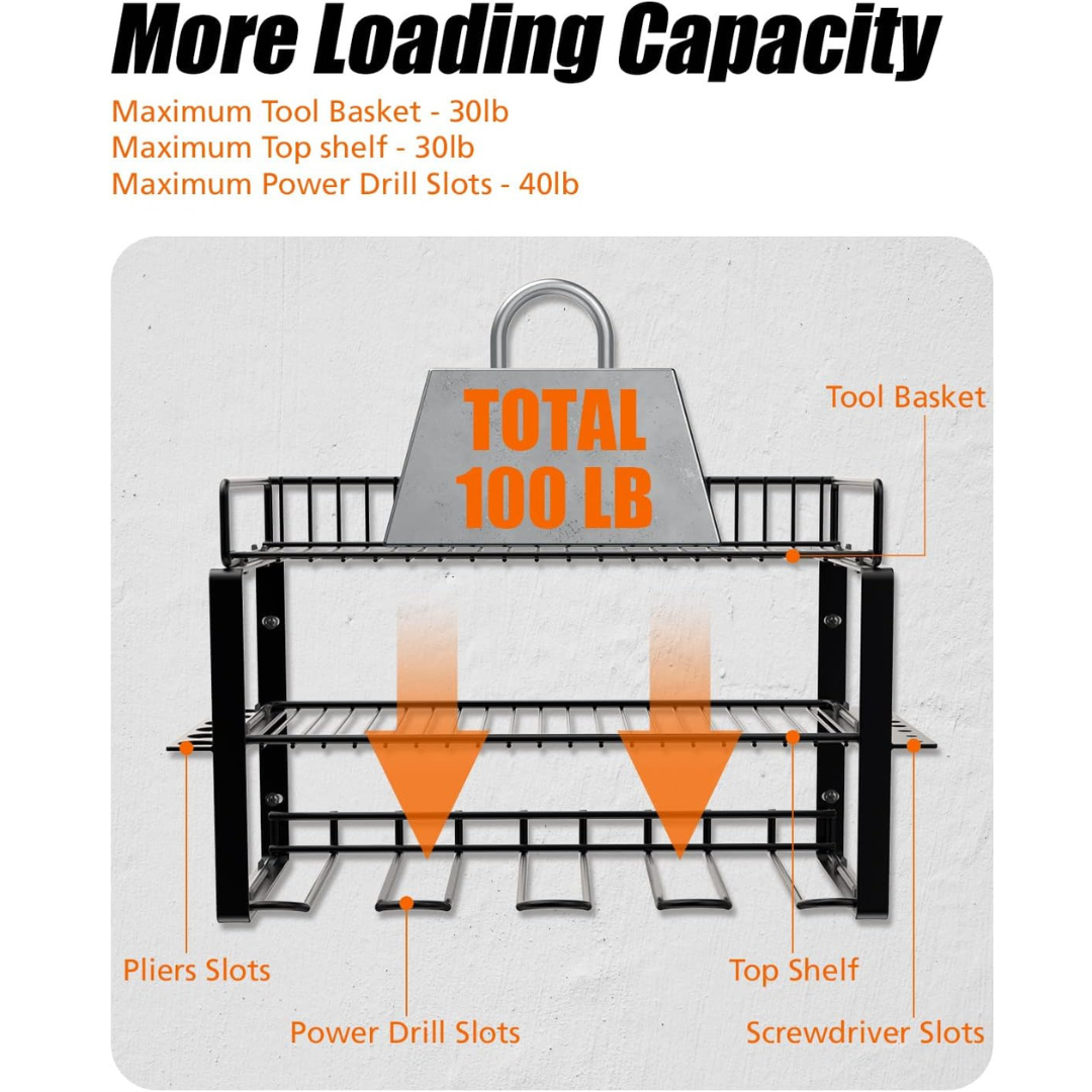 KingTool 3 Tier Wall Tool Organizer - 100LB Capacity