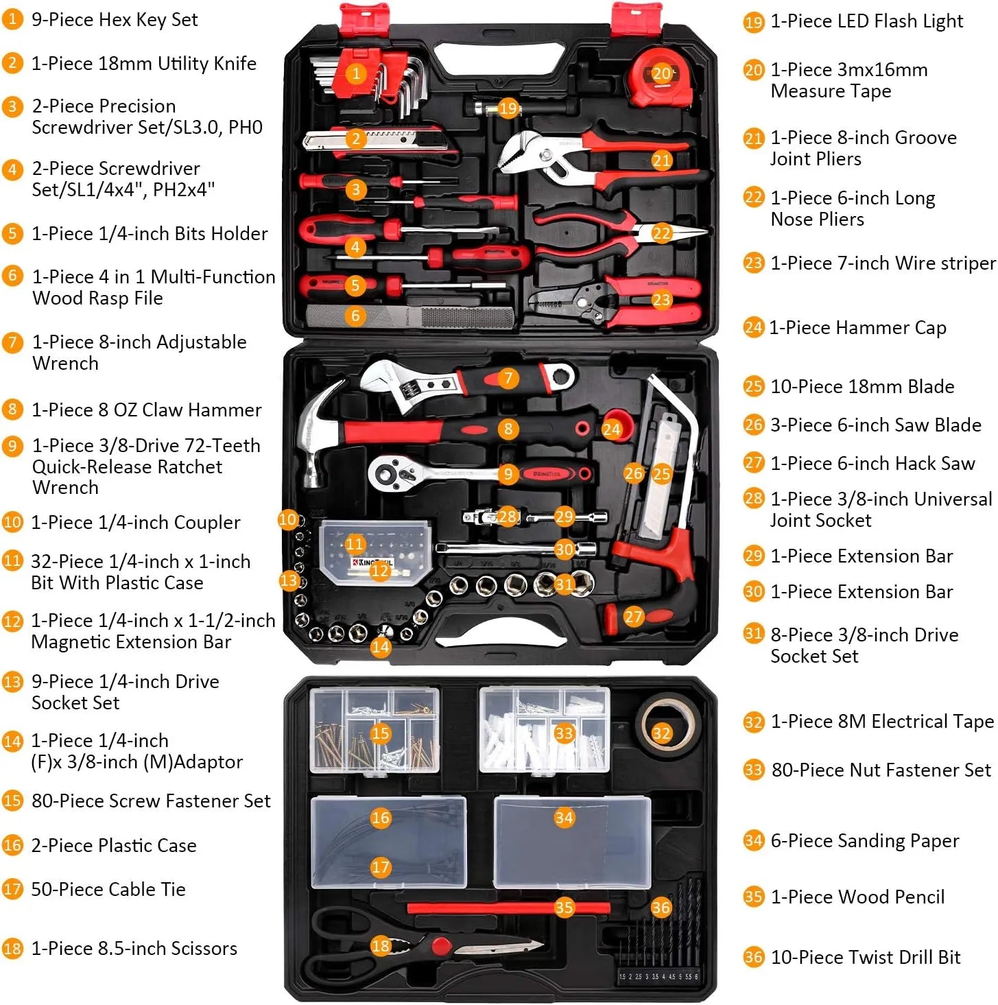KingTool 325 PCS Home Tool Kit with 3 Layer Storage Case
