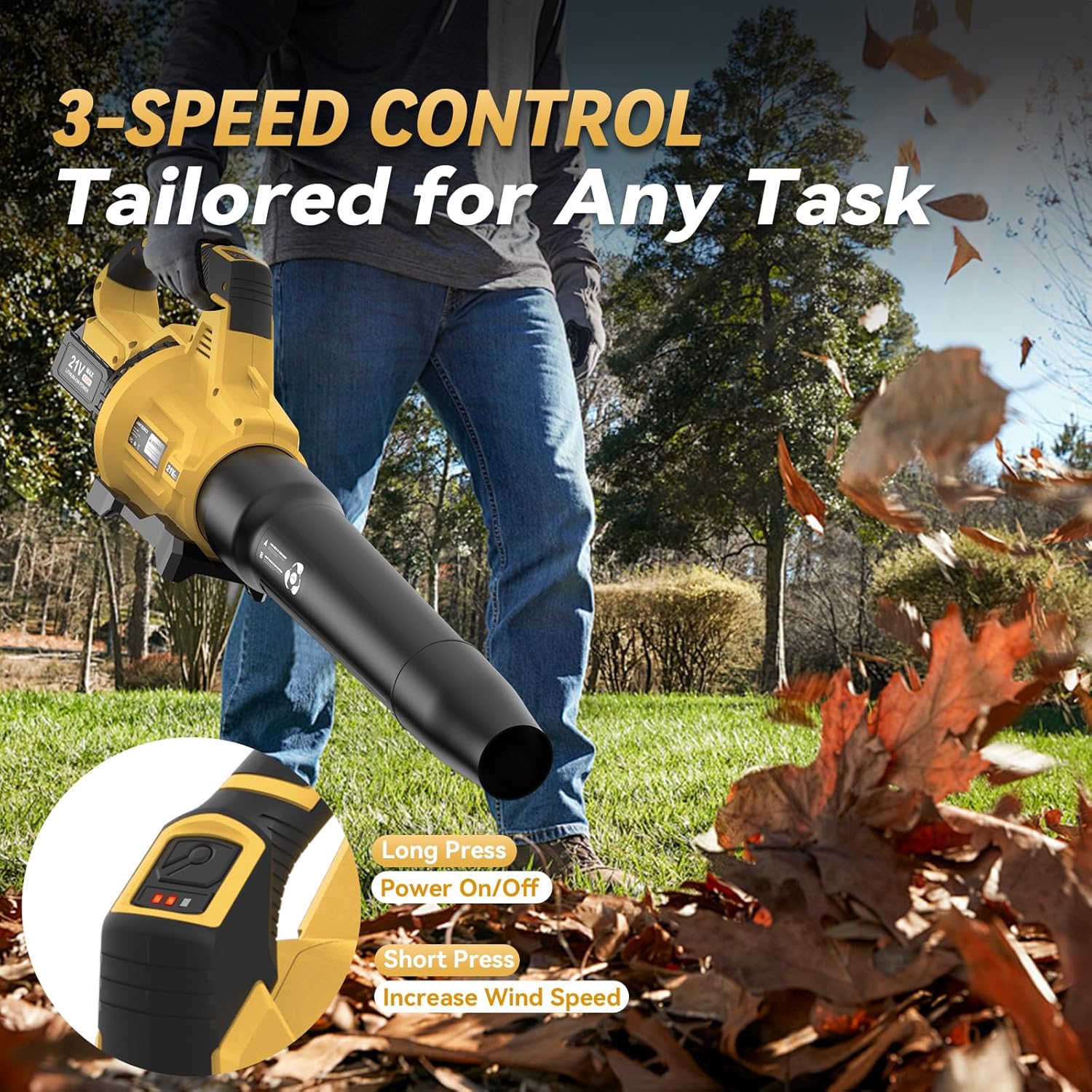KingTool 21V Cordless Leaf Blower - 650CFM with Ear Muffs (2 Batteries)