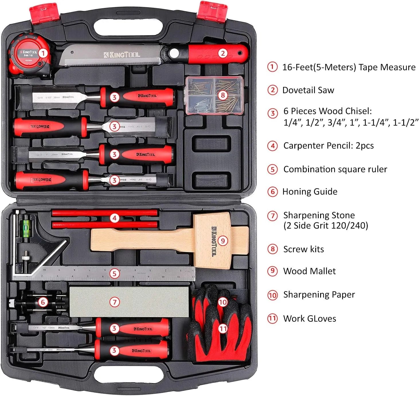 KingTool 87 PCS Woodworking Set - Cr-V Chisels Sharpening Tools