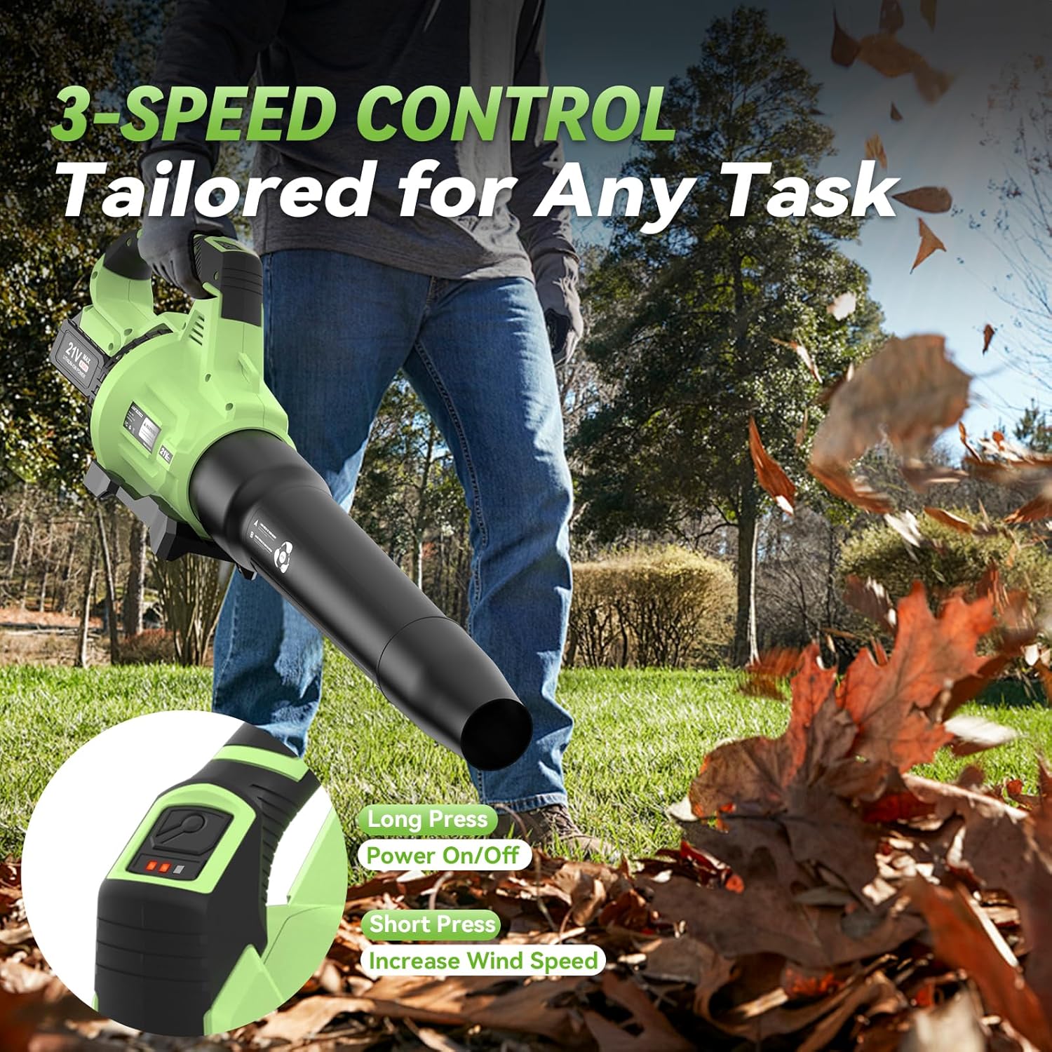 KingTool 21V Cordless Leaf Blower - 650CFM with Ear Muffs (2 Batteries)