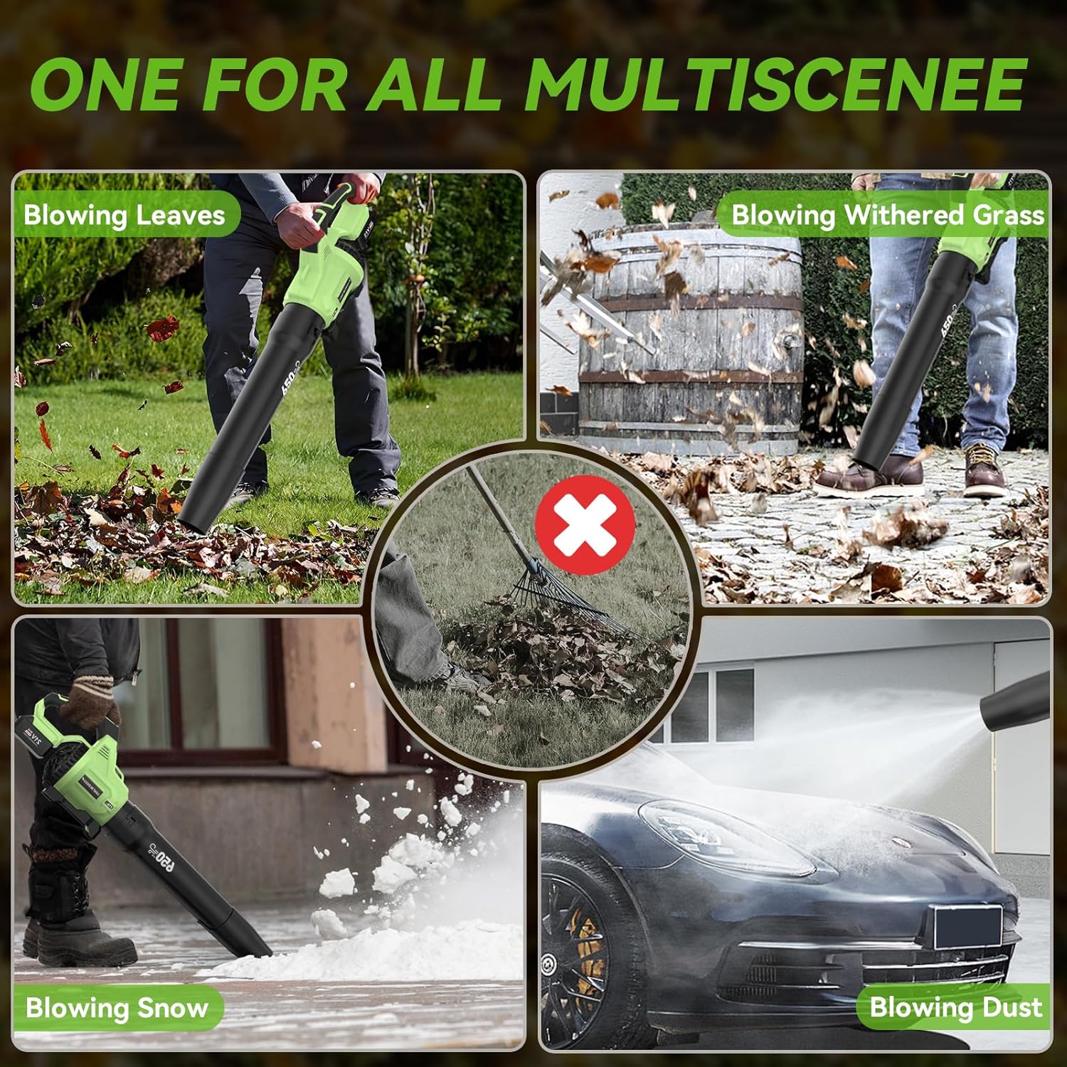 KingTool 21V Cordless Leaf Blower - 650CFM with Ear Muffs (2 Batteries)