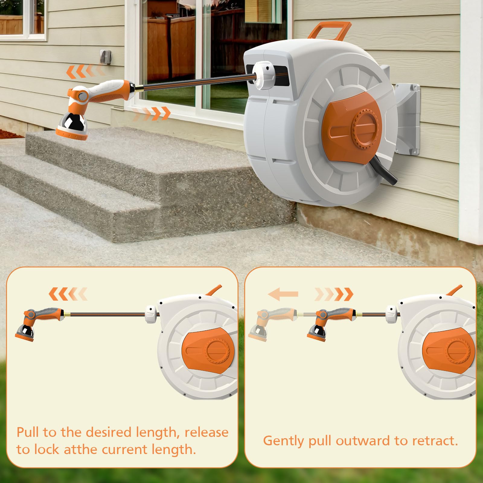 KingTool Retractable Garden Hose Reel - 100ft 1/2" Hose, 145 PSI