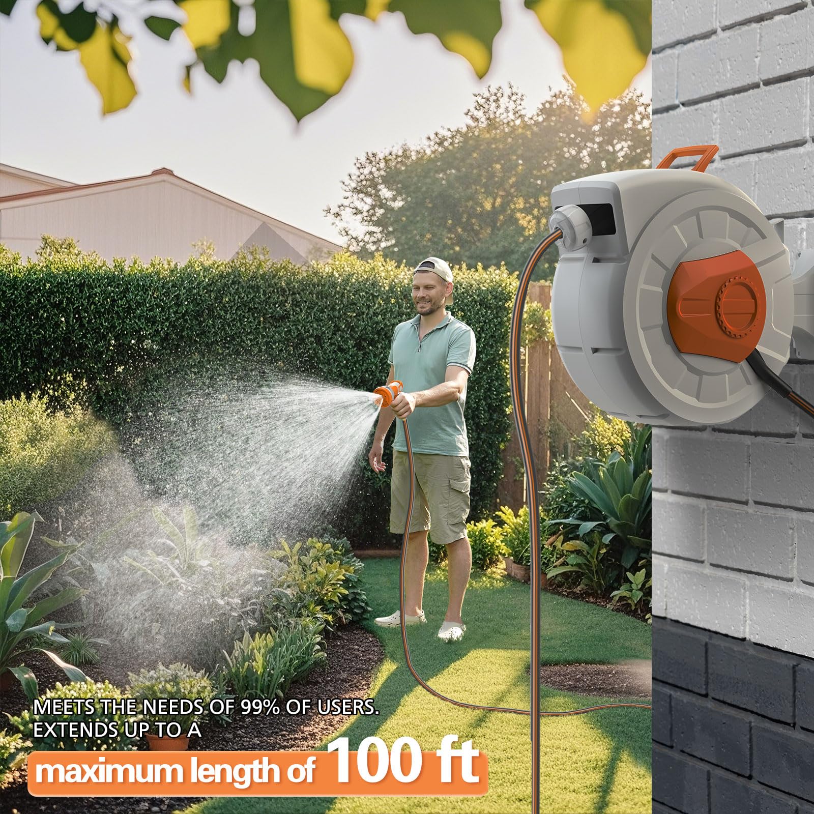 KingTool Retractable Garden Hose Reel - 100ft 1/2" Hose, 145 PSI