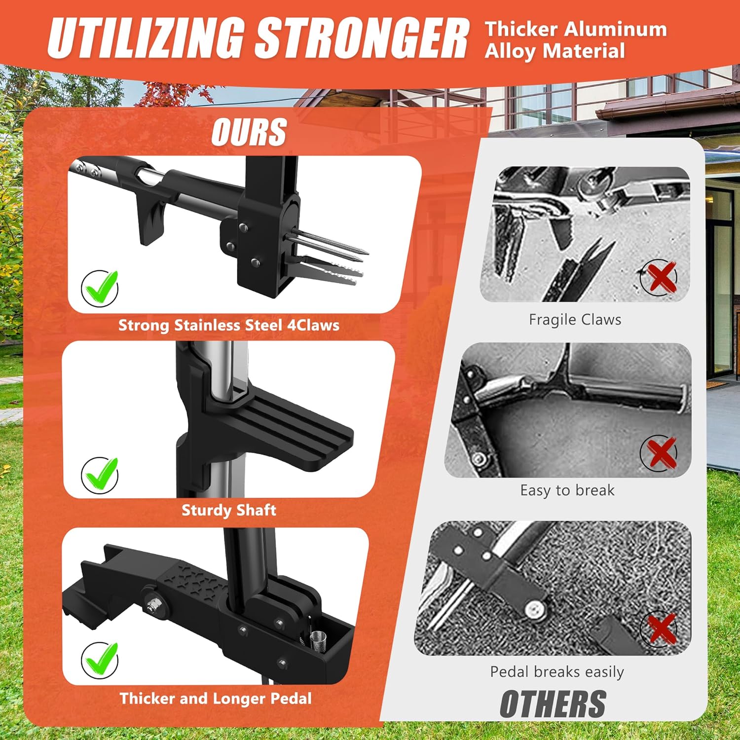 KingTool Weed Puller - Adjustable Handle Stainless Steel Claws