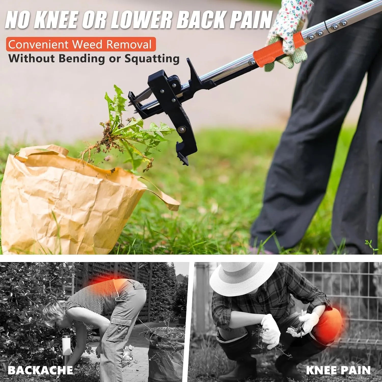 KingTool Weed Puller - Adjustable Handle Stainless Steel Claws