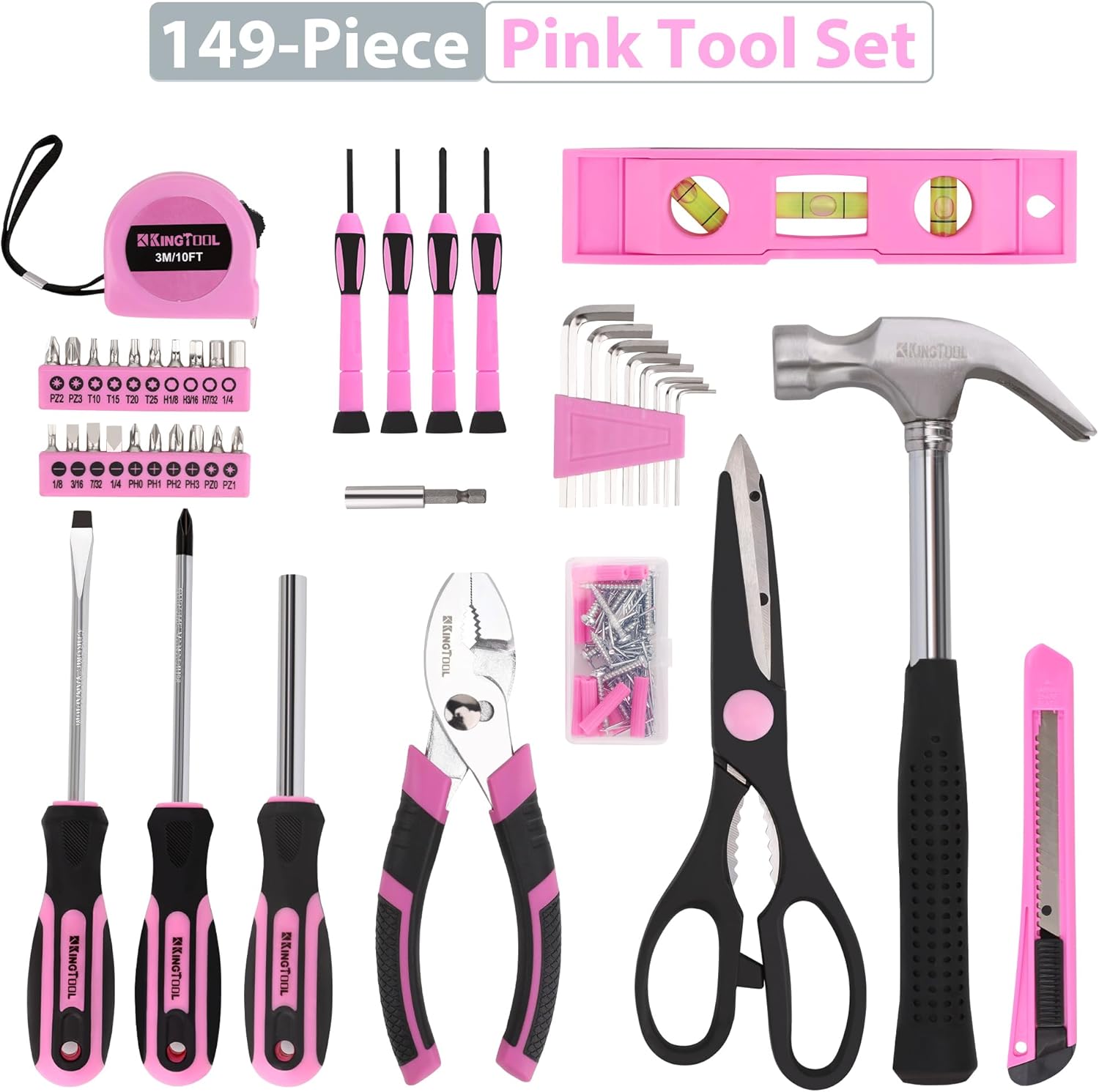 KingTool 149 PCS Pink Home Tool Set with Storage Case
