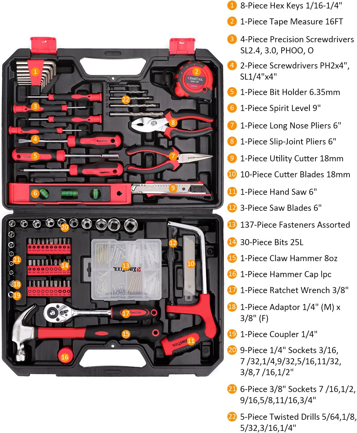 KingTool 226 PCS Home Tool Kit for Home Auto Repair