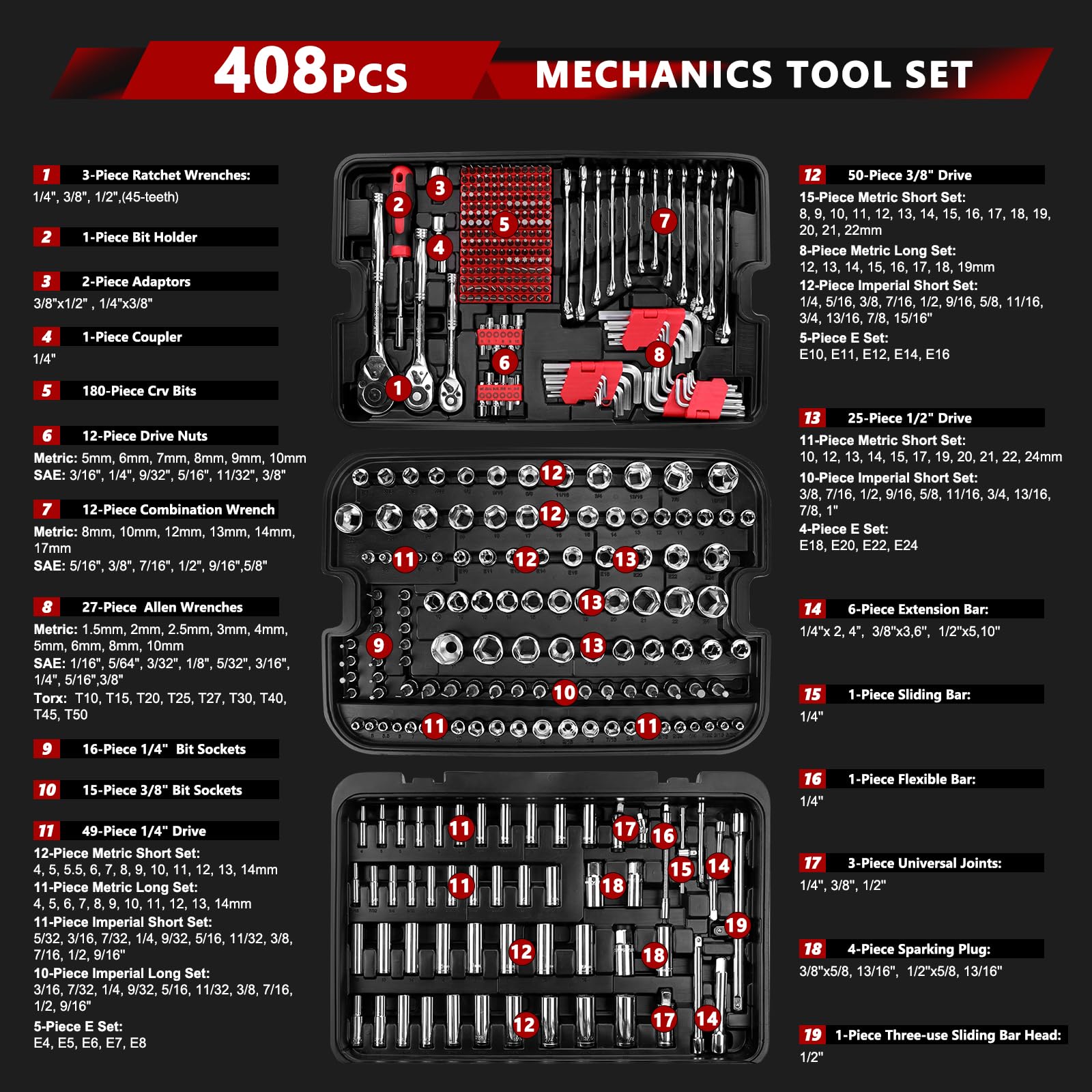 KingTool 408 PCS Mechanic Tool Set with Heavy Duty Case