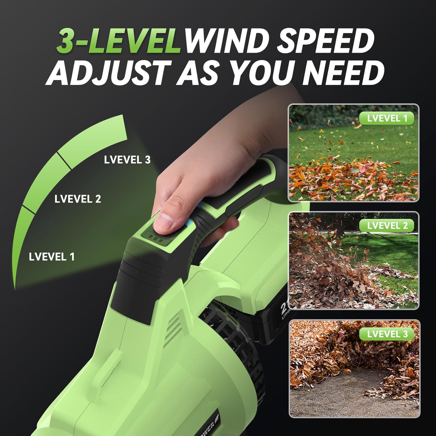 KingTool 21V Cordless Leaf Blower - 650CFM with Ear Muffs (2 Batteries)