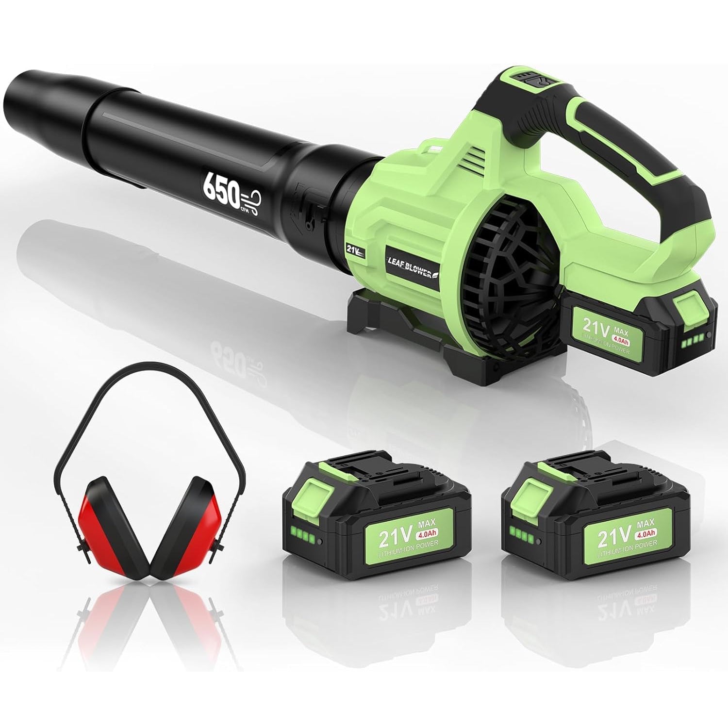 KingTool 21V Cordless Leaf Blower - 650CFM with Ear Muffs (2 Batteries)